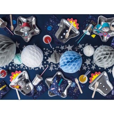 6 coole zilverfolie spaceraket bordjes met kleuraccenten voor een leuk ruimtefeestje